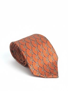 Vintage Fabergé 100% Silk Orange Chain Floral Necktie Handmade
